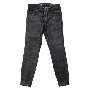KUT FROM THE KLOTH Connie Skinny Jeans Sz 4 Black Shiny Ankle Zip Moto NWT